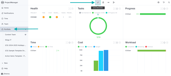 Accessing the portfolio dashboard