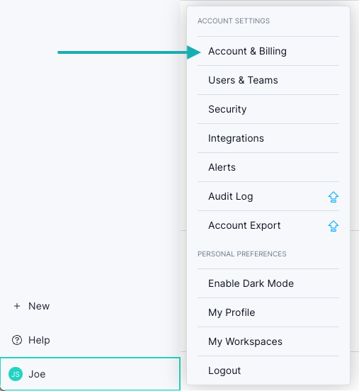 Account & Billing in menu