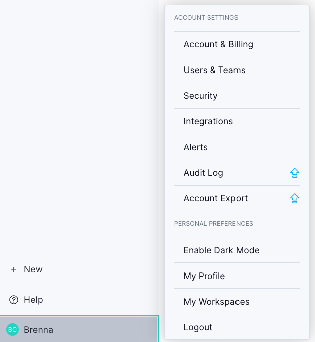 Account menu