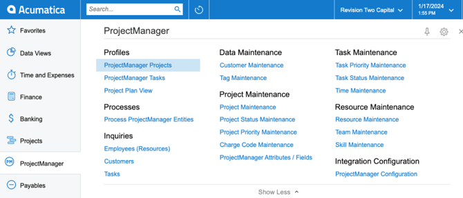 Acumatica maintenance view