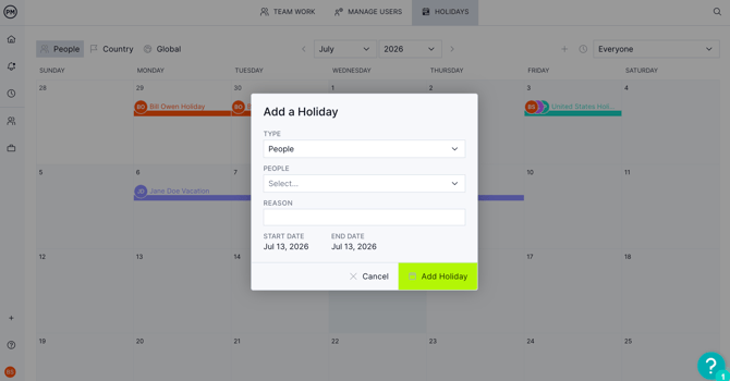 Add holiday