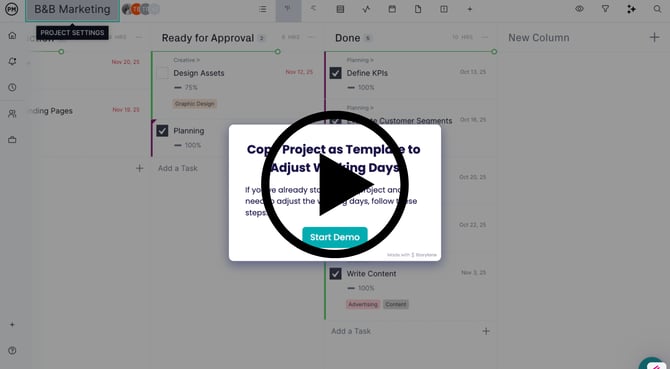 Adjust working days save as template Storylane