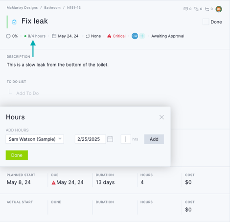 Assign hours on kanban board