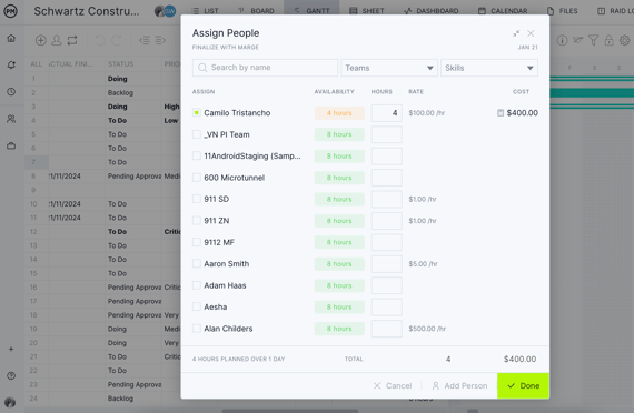 Assign people popup Gantt-1
