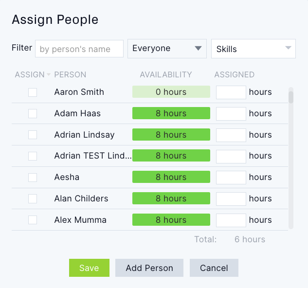Assign people popup Gantt