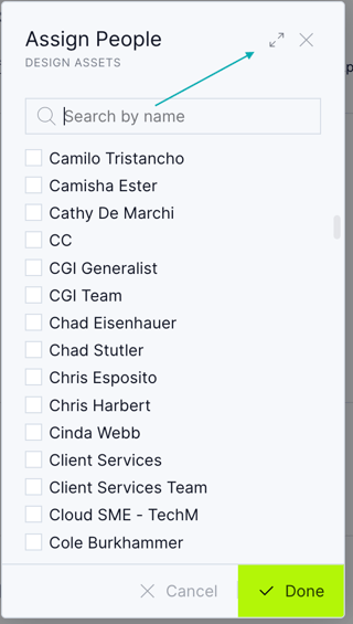 Assign people popup