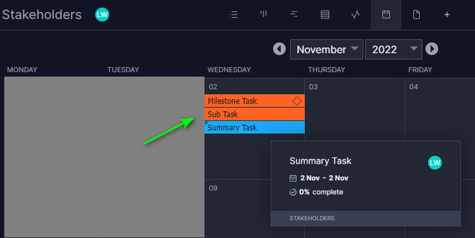 Calendar - Sum Milestone