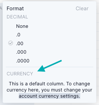 Change currency on Gantt or sheet