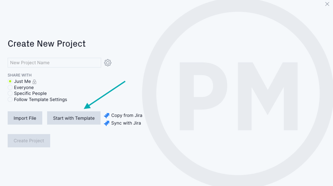 Create new project, start with template