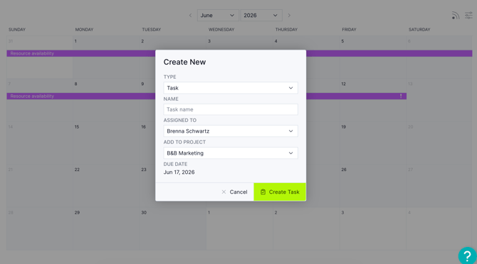 Create new task calendar
