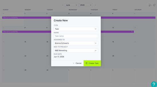 Create new task calendar