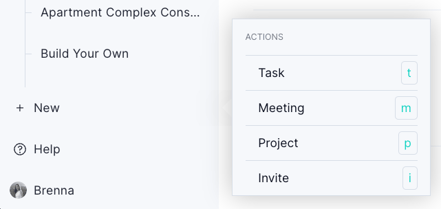 Create new task keyboard shortcut