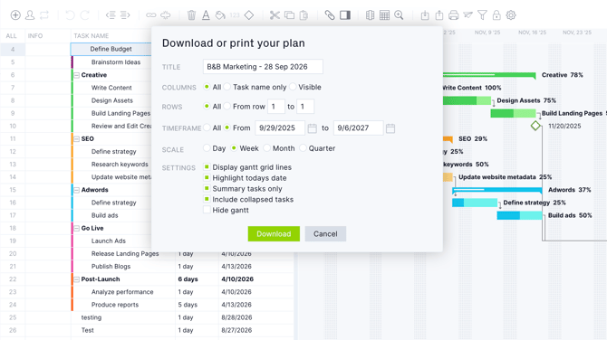 Customize Gantt print layout