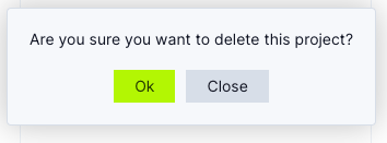 Delete project popup