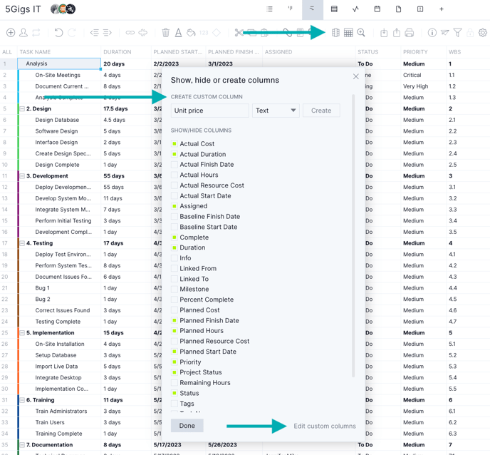 Edit custom columns