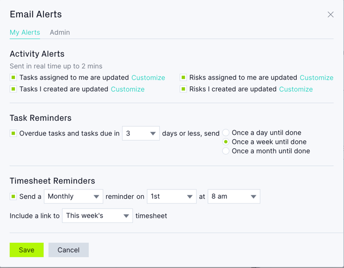 Email alerts popup with RAID log
