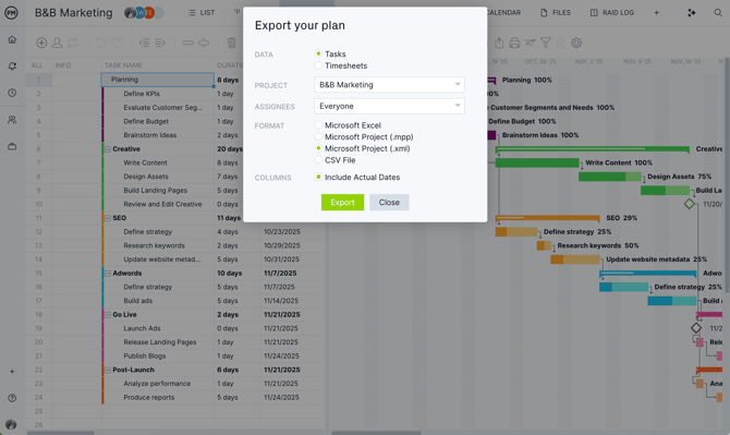 Export Gantt