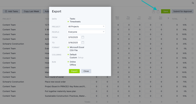 Export timesheet