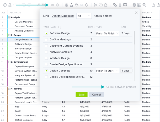 Gantt link dependencies