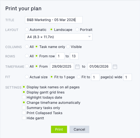 Gantt print