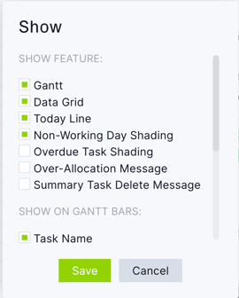 Gantt show settings
