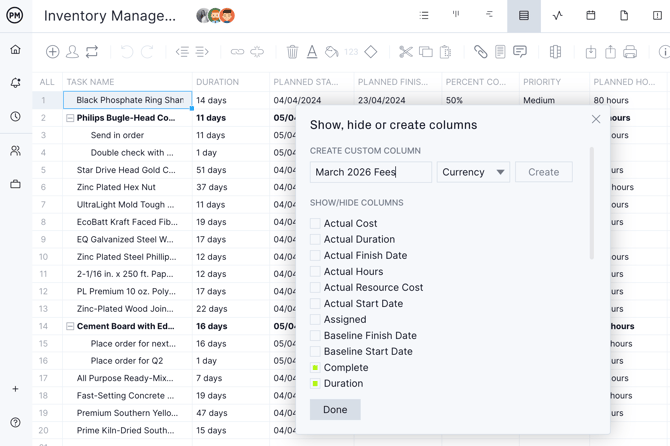 Inventory Management Sheet