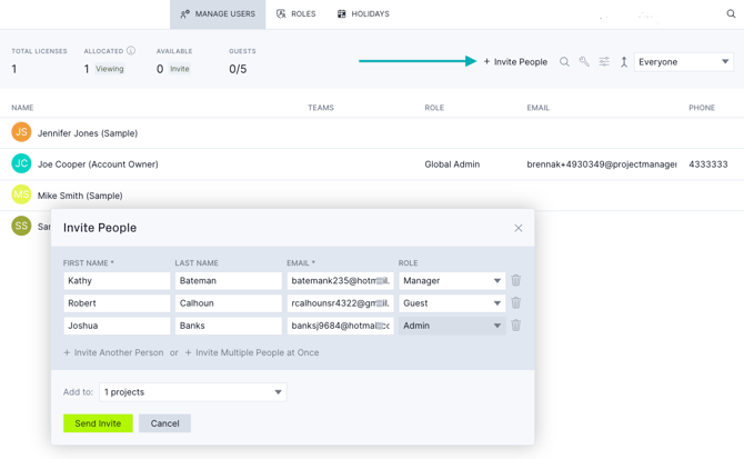 Invite people manage users