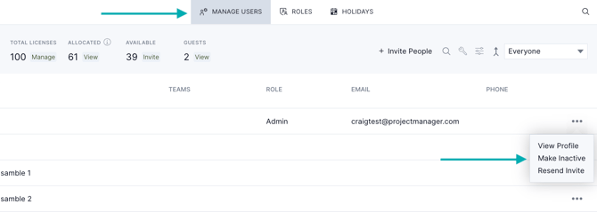 Manage users tab make user inactive