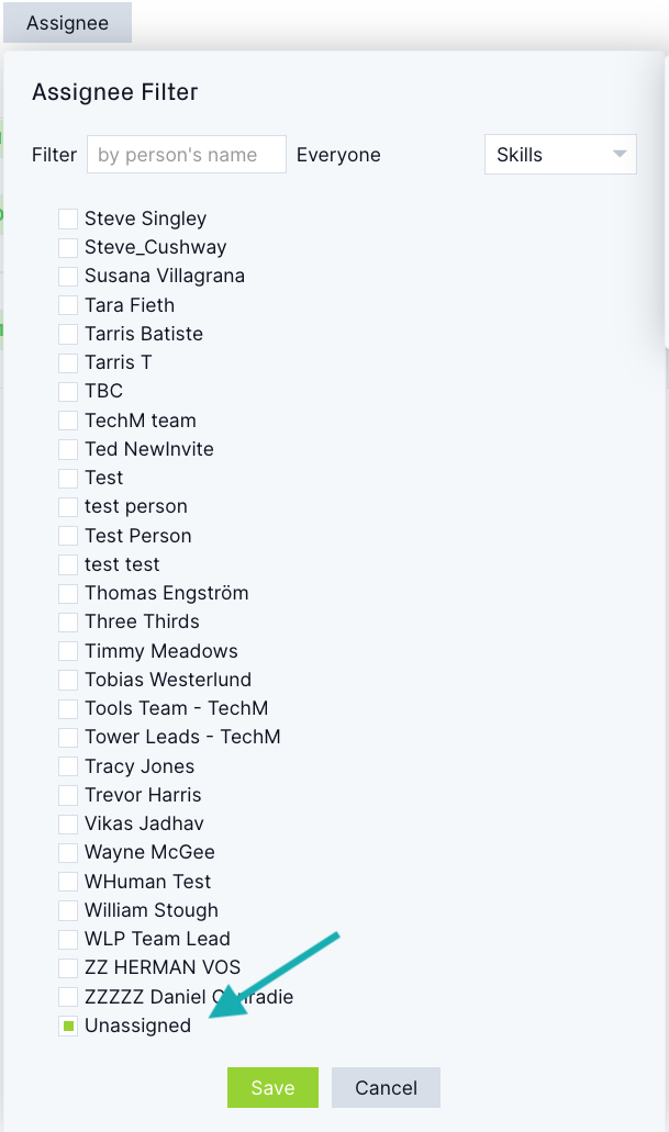Assignee filter on the workload page