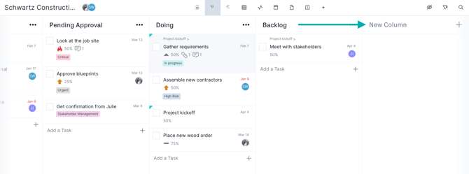 New column kanban board