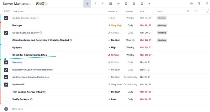Parent tasks on list view