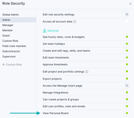 Personal kanban board settings