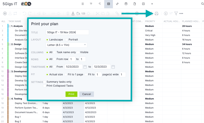 Print the sheet view