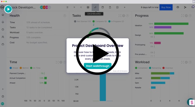 Project dashboard overview storylane