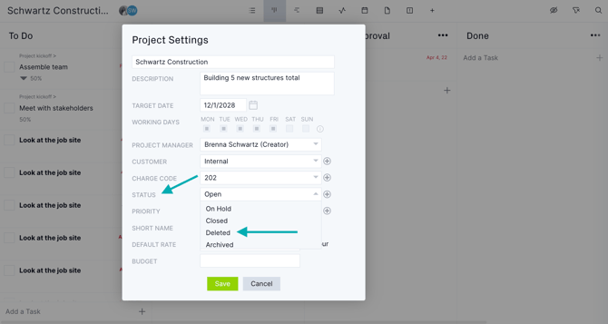 Project settings delete