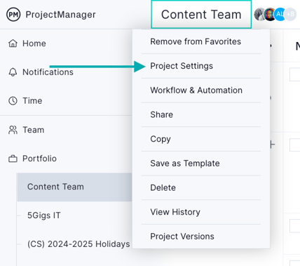 Project settings
