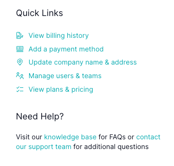 Quick links on accountbilling page