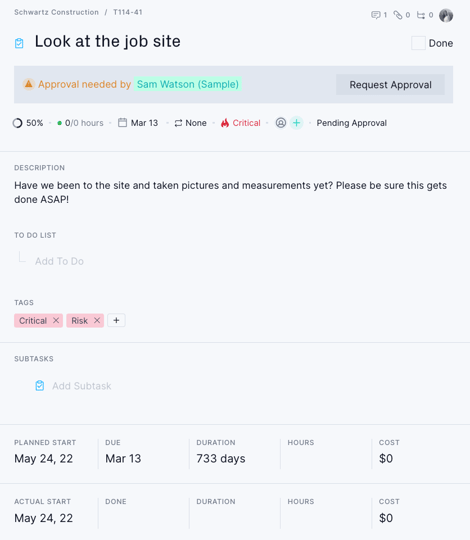 Risk tag on task