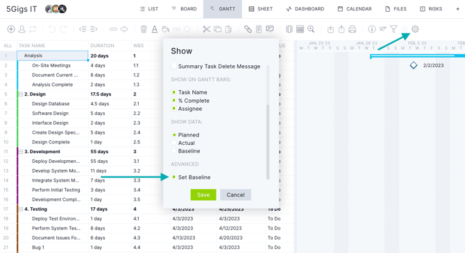 Set a baseline on the Gantt-1