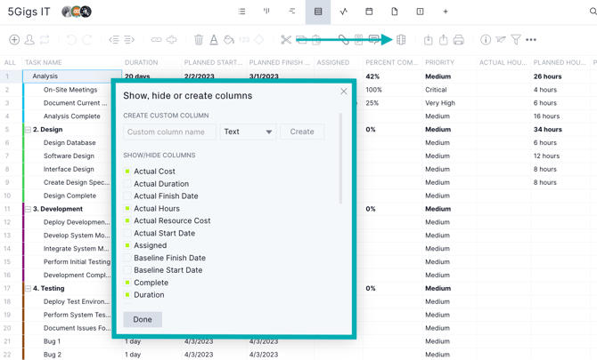 Sheet view show columns smaller arrow