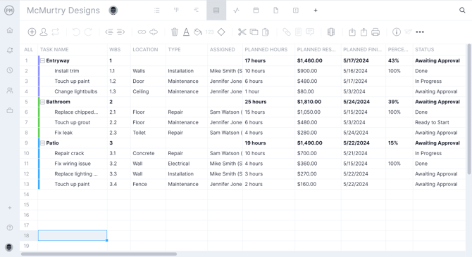 Sheet-light-mode-punch-list-construction-custom-columns-costs-hours-