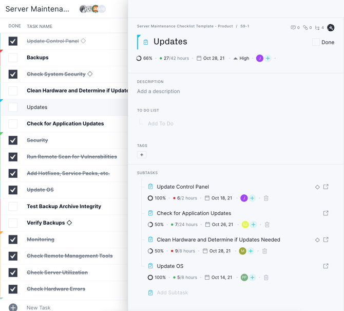 Subtasks displayed on list view