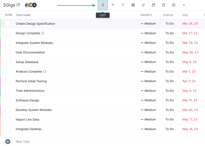 Task list overview