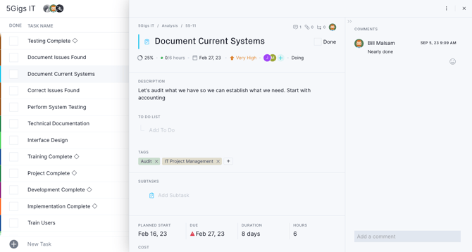 Task list with open task card overlay