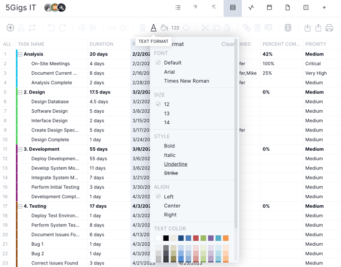 Text format on sheet view