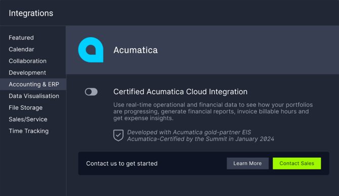 acumatica configuring the integration
