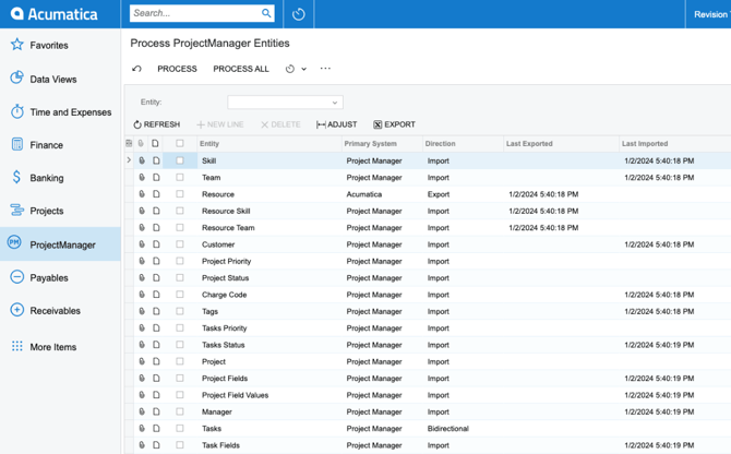 acumatica entities mapping