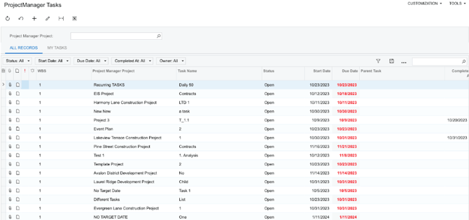 acumatica global tasks view