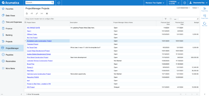 acumatica project list