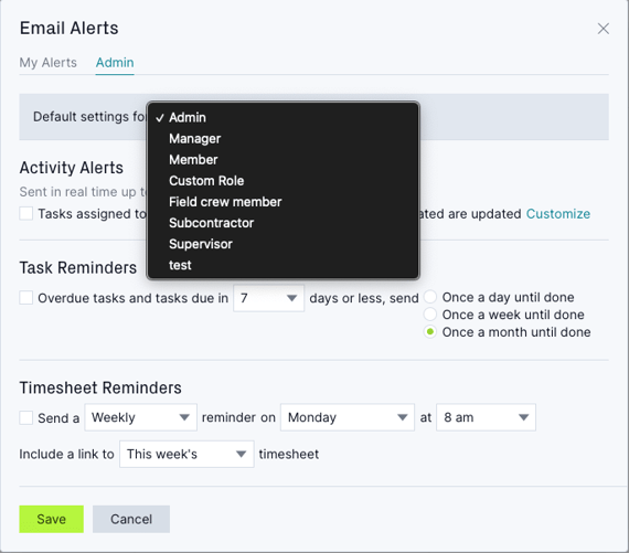 admin email alerts popup